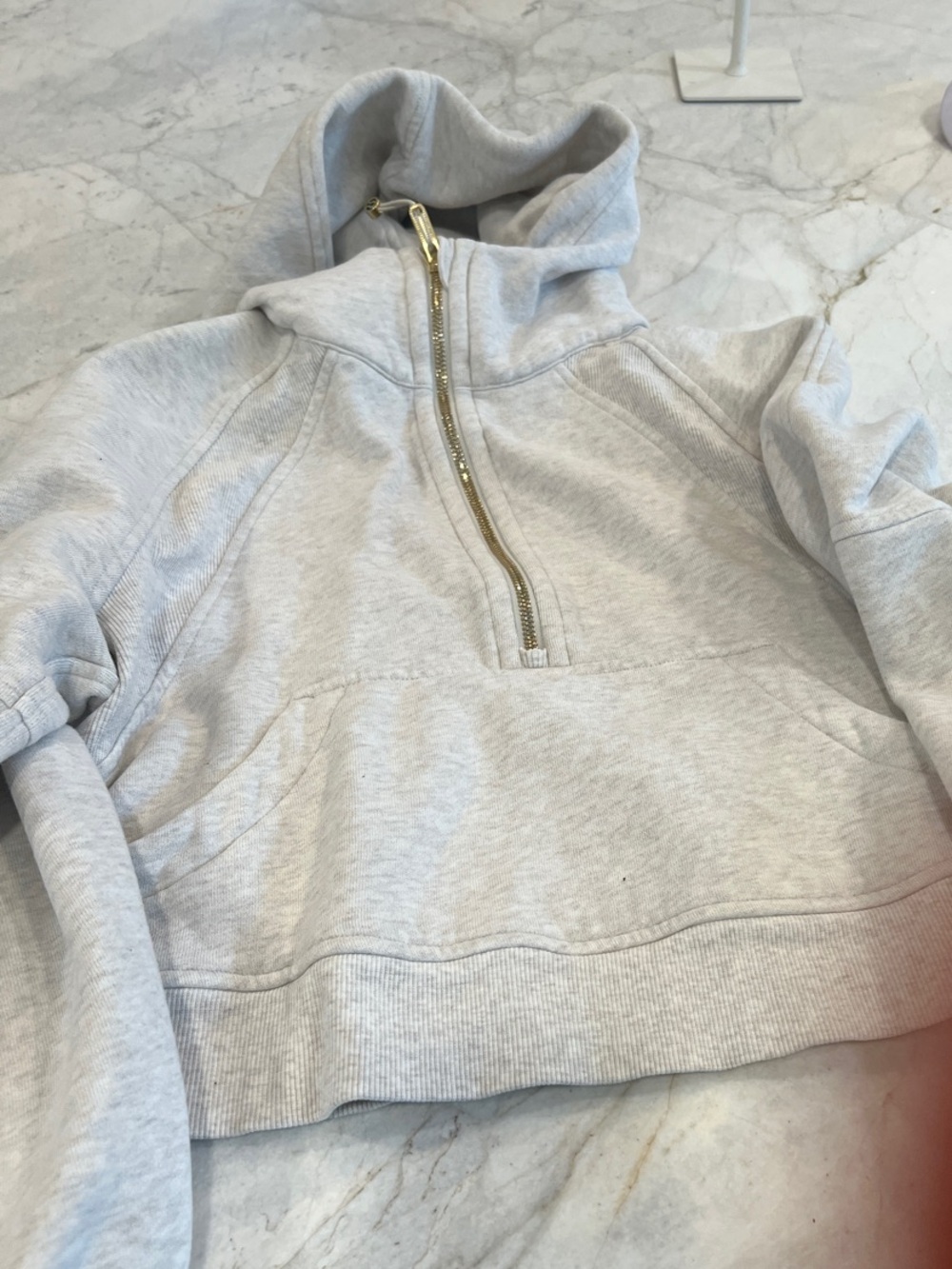 Lululemon Light Gray Oversized Scooba Half-Zip Hoodie with Gold Zipper. - Picture 1 of 2